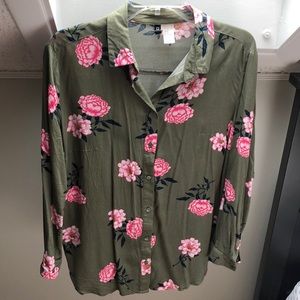 Green Floral Button Down Shirt